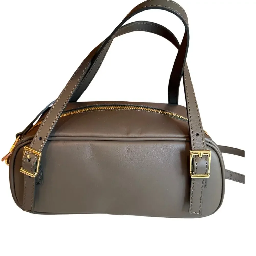 Isadora Italian Made Leather Belted Convertible Satchel Bag Olive